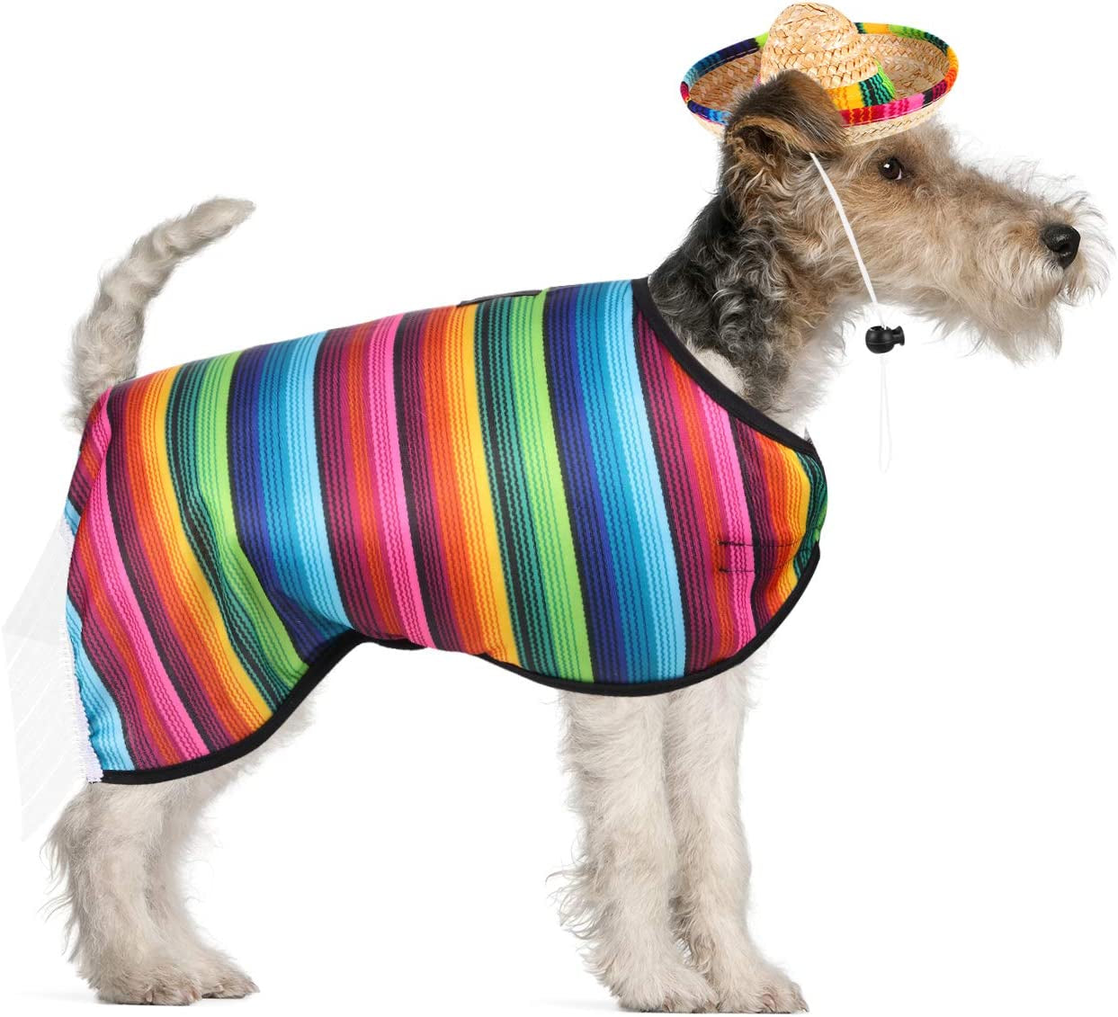 Dog Sombrero Hat Pet Serape Poncho Costume Multicolor Funny Dog Costume Adjustable Sombrero Costume Mexican Dog Poncho Straw Hat Chihuahua Clothes for Mexican Party Decorations (M)