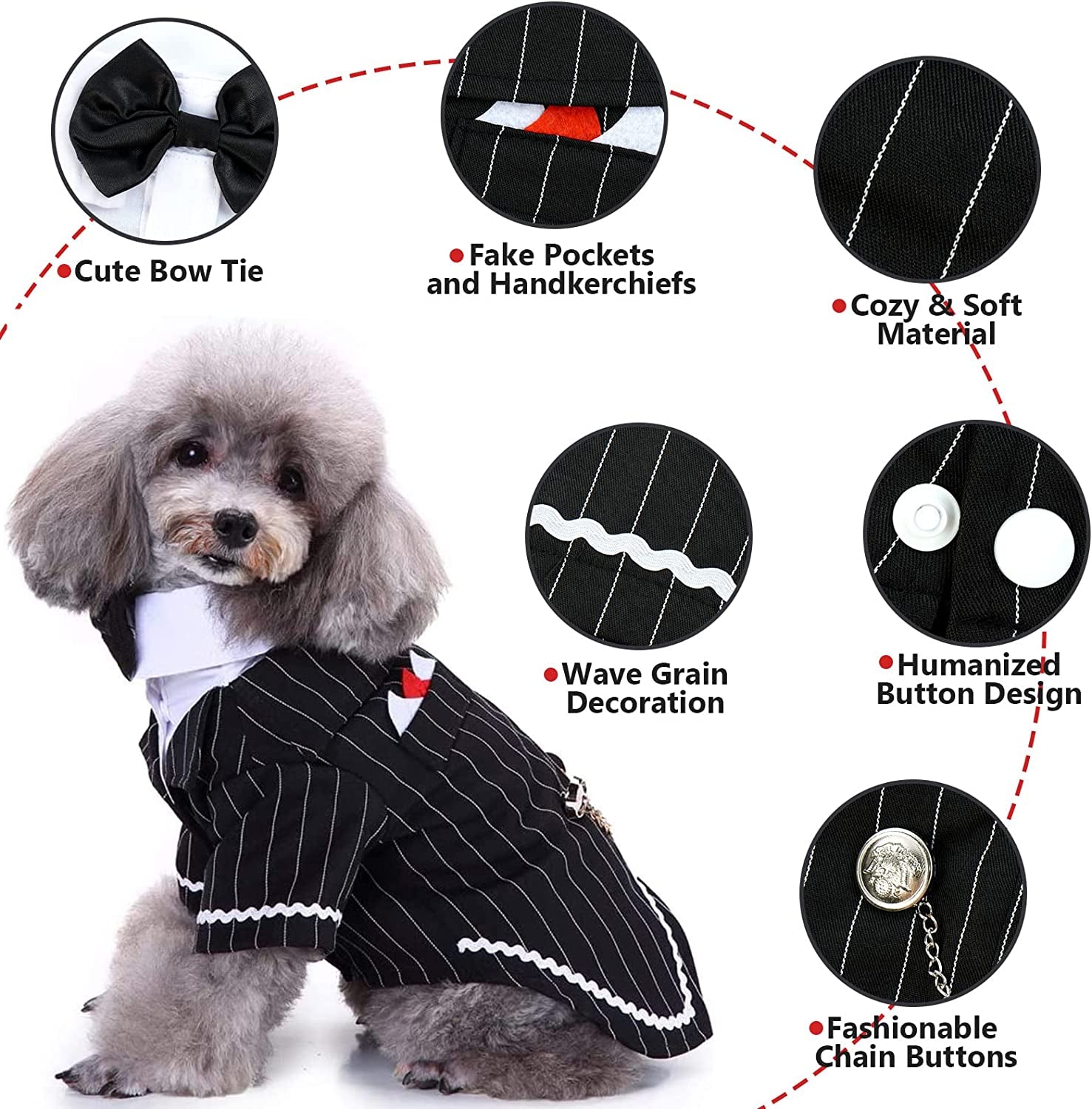 Dog Black Suit Costume, Pet Halloween Costume with Bow Tie, Formal Boston Tuxedo Shirt for Small Medium Large Puppy Dogs, Cat Dark Bride Costume Prince Wedding Clothes