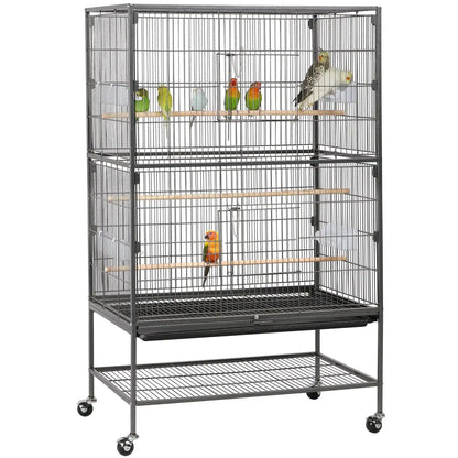 Metal 52-Inch Large Rolling Bird Cage with 3 Perches 4 Feeders