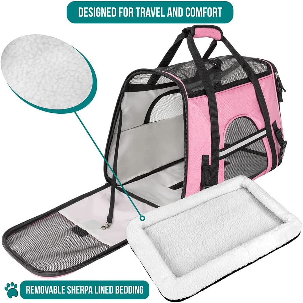 Airline Approved Pet Carrier for Cat, Soft Sided Dog Carrier for Small Dogs, Cat Travel Supplies Accessories for Indoor Cats, Ventilated Pet Carrying Bag Medium Large Kitten Puppy, Large Pink
