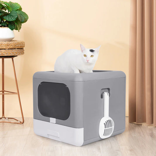 Cat Litter Box Foldable Top Entry Litter Box with Cat Litter Scoop Drawer for Medium and Large Cats