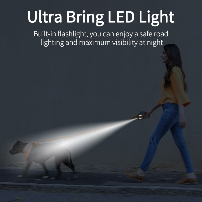 5M Automatic Retractable Dog Leash LED Luminous Leading Fashion Light Straps for Dog Puppy Pet Flexi Walking Running Lead